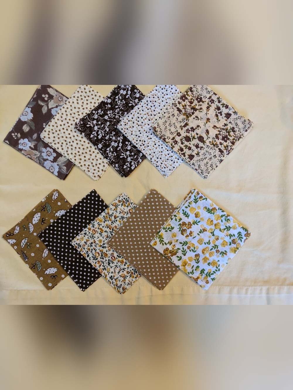 Brown Floral Fabric Quilting Squares Precut 4”  Mixed Prints 50 pc TM5-M